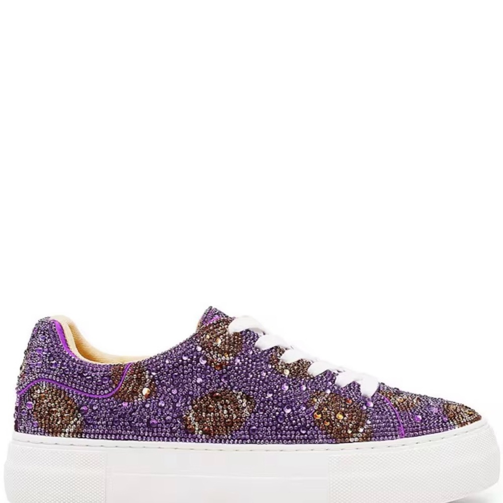 Blue by Betsey Johnson Sidny Football Print Rhinestone Platform Sneakers - Picture 2 of 6